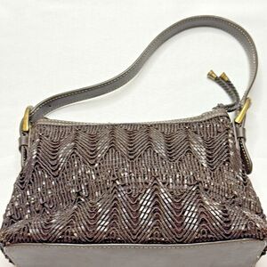 Nine West Woven Faux Brown Leather Shoulder Bag Purse Pocketbook Casual Dressy